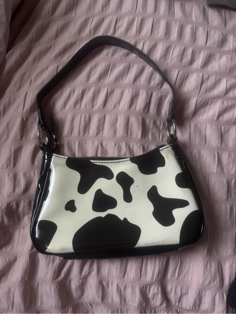Small Black & White Cow Print Shoulder Bag
